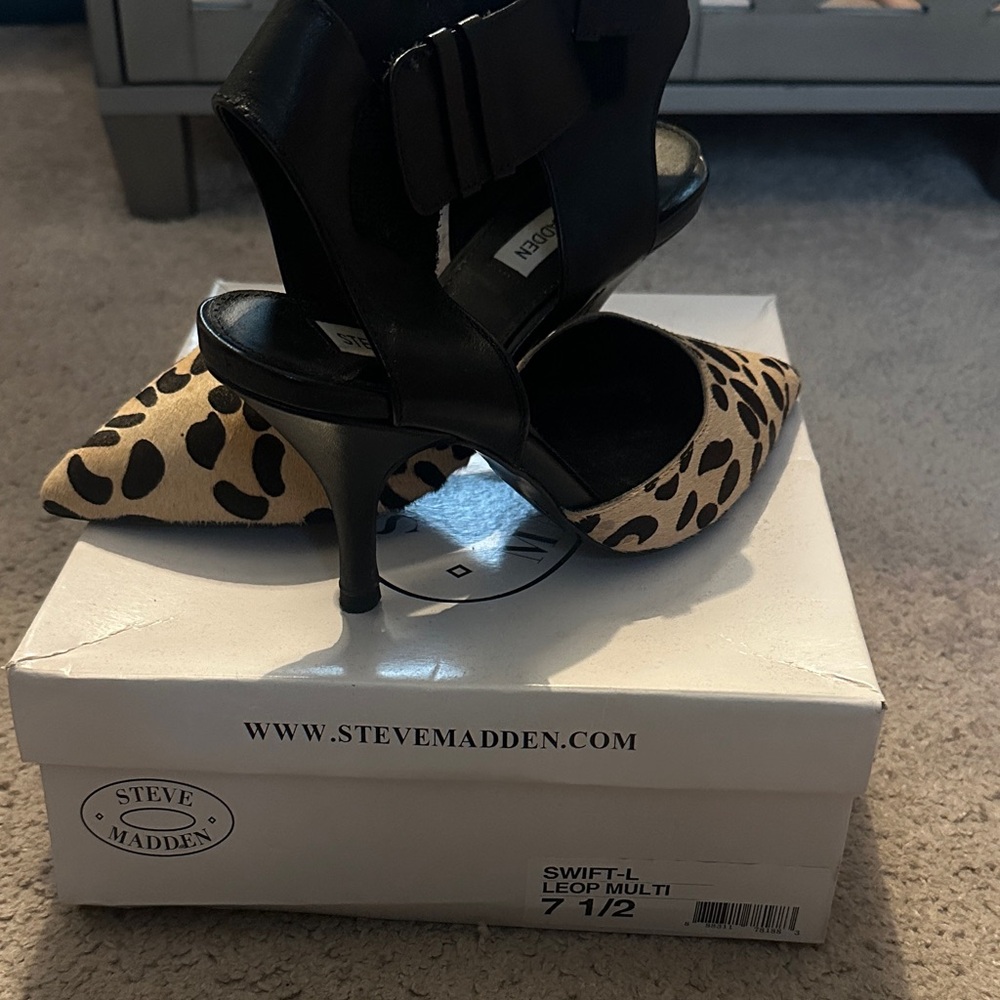 Steve Madden Black and Leopard Women's Heels